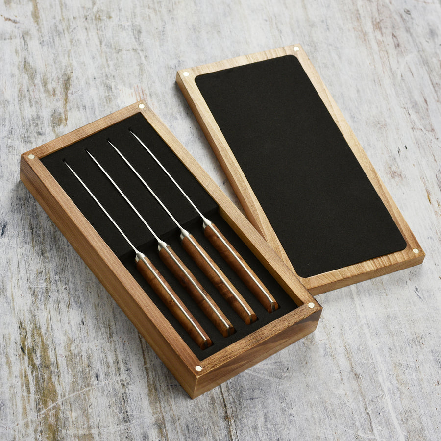 Enso Modern 4 Piece Steak Knife Set, Dark Birchwood