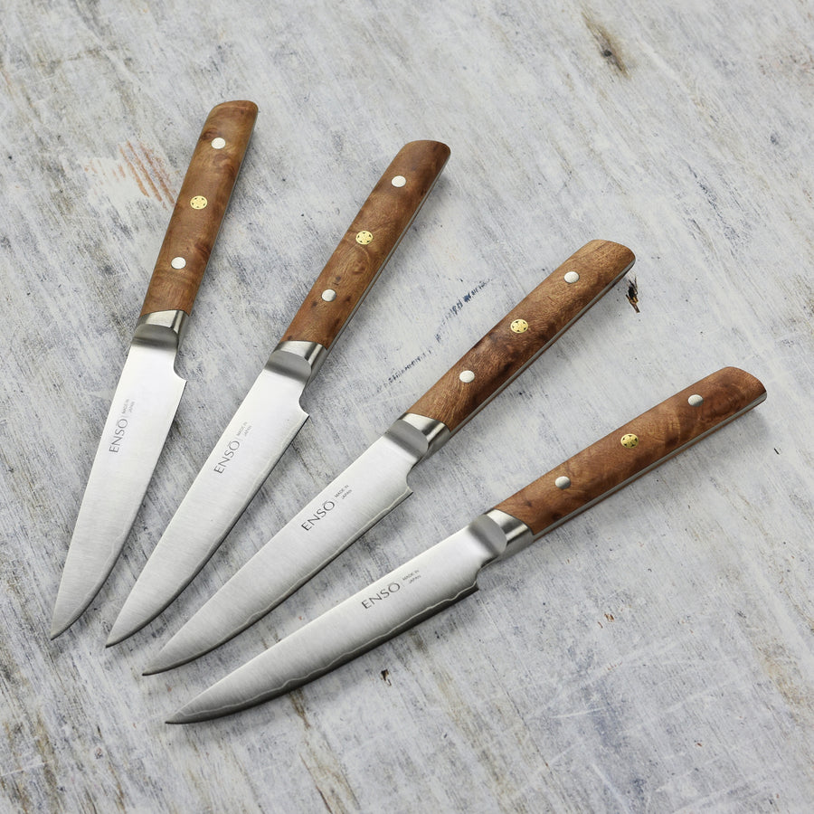 Enso Modern 4 Piece Steak Knife Set, Dark Birchwood