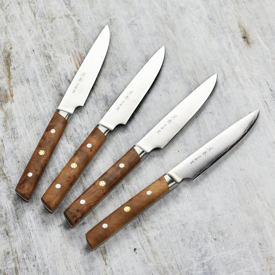 Enso Modern 4 Piece Steak Knife Set, Dark Birchwood