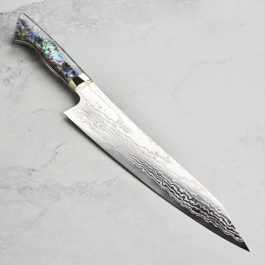 Miki Special Forged ATS-34 Damascus 9.4" Kiritsuke, Abalone