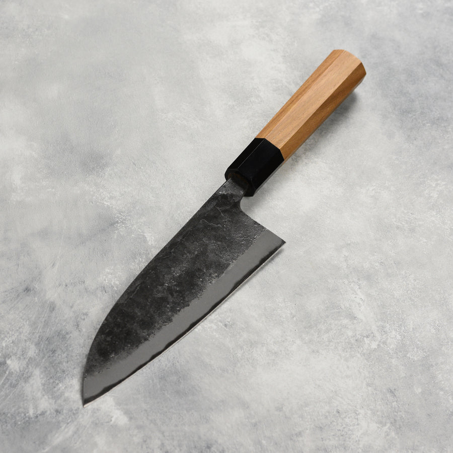 Hatsukokoro Kurokaze Aogami #2 Kurouchi 7" Double Bevel Deba, Teak
