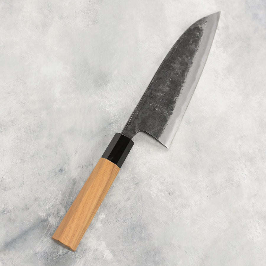 Hatsukokoro Kurokaze Aogami #2 Kurouchi 7" Double Bevel Deba, Teak