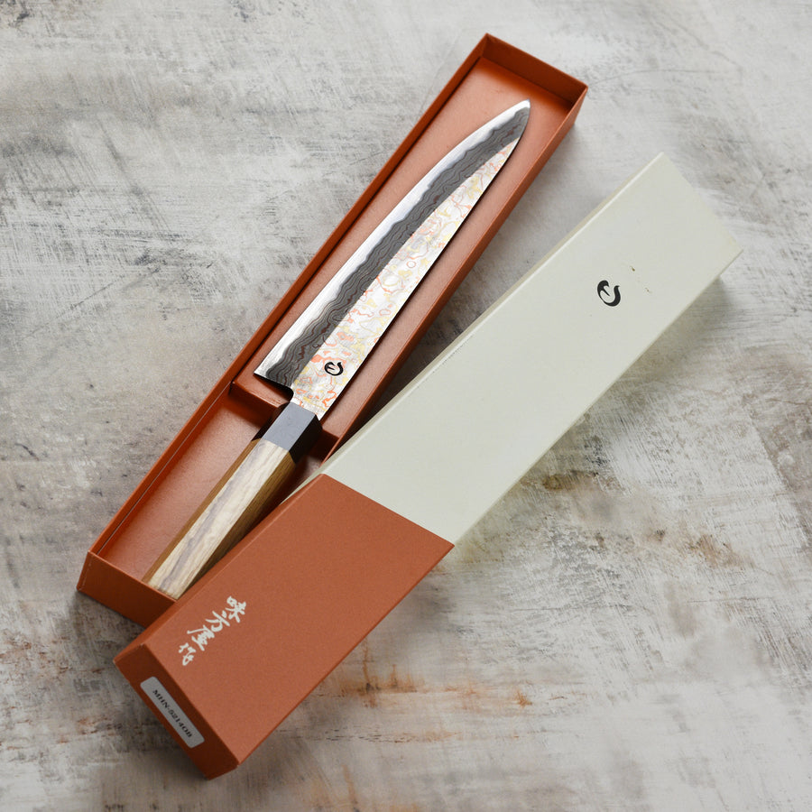 Hinoura Hamono Japanese Slicing Knife Rainbow Damascus