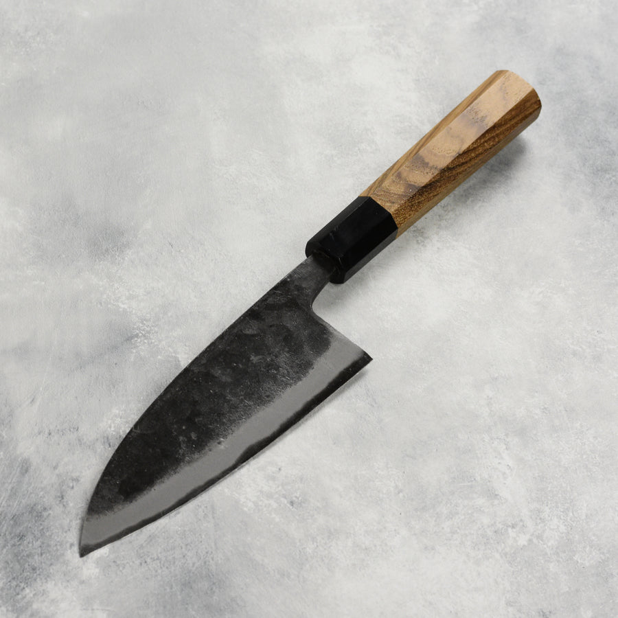 Hatsukokoro Kurokaze Aogami #2 Kurouchi 5.9" Double Bevel Deba, Teak