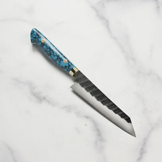 Nigara SG2 Kurouchi Tsuchime 5.9" Kiritsuke Petty, Blue Turquoise