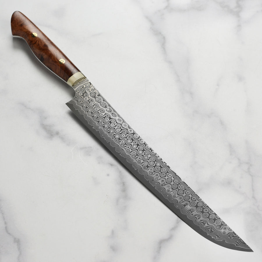 Nigara Anmon SG2 Damascus 11.8" Sakimaru Sujihiki, Quince Wood