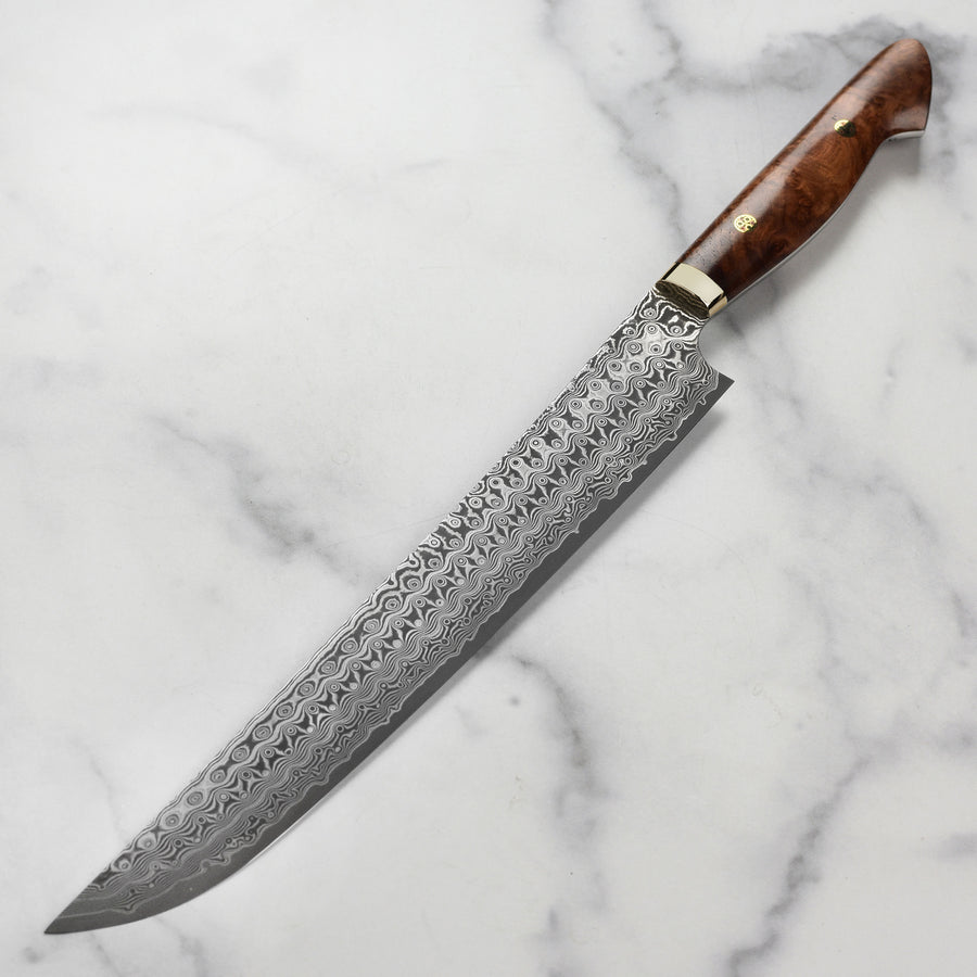 Nigara Anmon SG2 Damascus 11.8" Sakimaru Sujihiki, Quince Wood