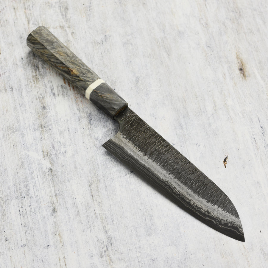 Hatsukokoro Itadaki Aogami #2 + Shirogami #2 Coreless Damascus 7" Santoku