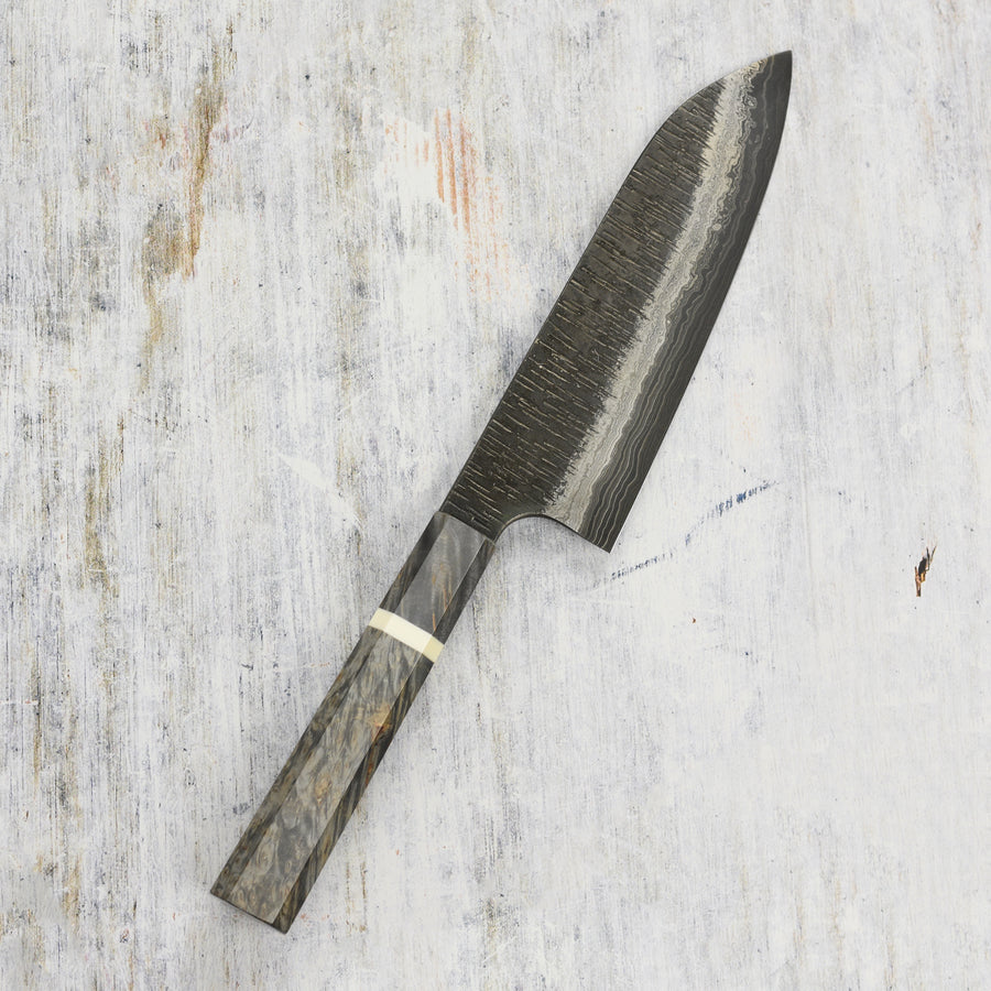 Hatsukokoro Itadaki Aogami #2 + Shirogami #2 Coreless Damascus 7" Santoku
