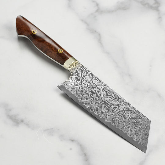 Nigara Anmon SG2 Damascus 7" Kiritsuke Nakiri, Quince Wood