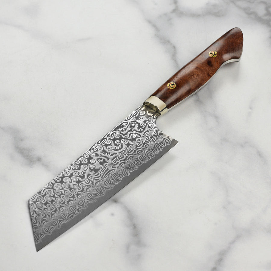 Nigara Anmon SG2 Damascus 7" Kiritsuke Nakiri, Quince Wood