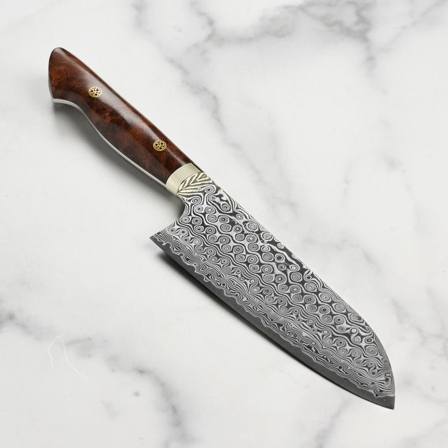 Nigara Anmon SG2 Damascus 7" Santoku, Quince Wood