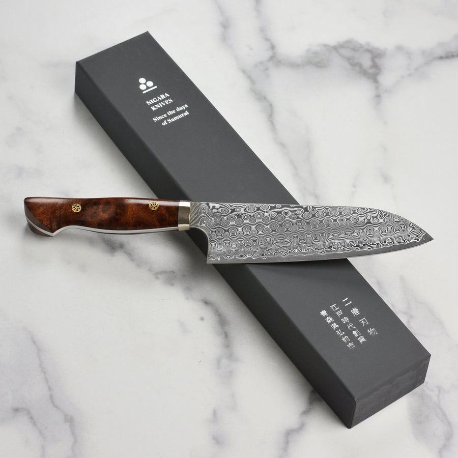 Nigara Anmon SG2 Damascus 7" Santoku, Quince Wood