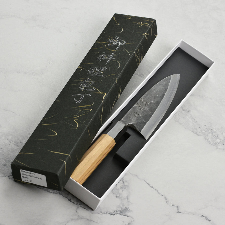 Hatsukokoro Shirasagi Aogami #2 Kurouchi 5.9" Single-Bevel Deba