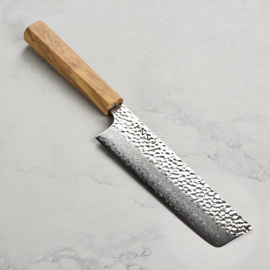 Enso Olivewood Nakiri Knife, 7" Japanese Vegetable Knife VG10 Damascus