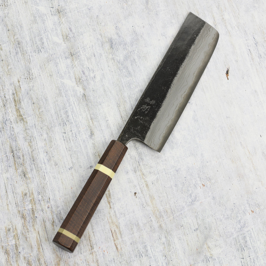 Hatsukokoro Kumokage Aogami Kurouchi Damascus 6.5" Nakiri, Custom Handle