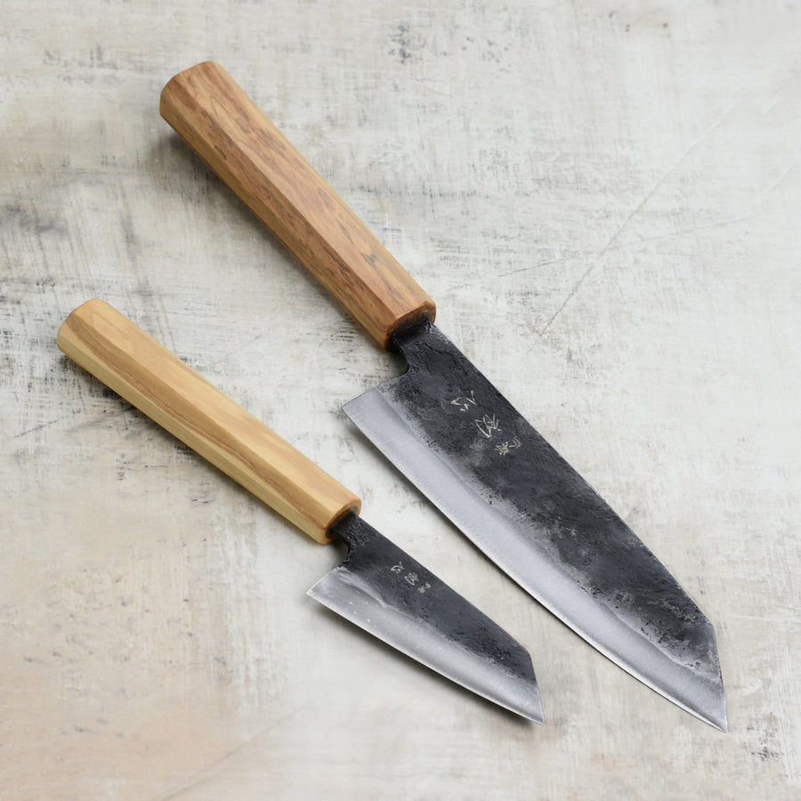 Hatsukokoro Kurogane Aogami #2 Kurouchi Bunka Knife Set