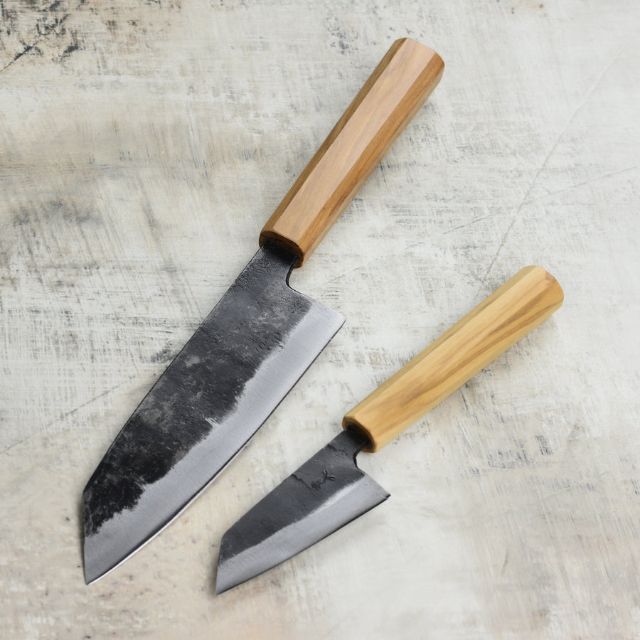 Hatsukokoro Kurogane Aogami #2 Kurouchi Bunka Knife Set
