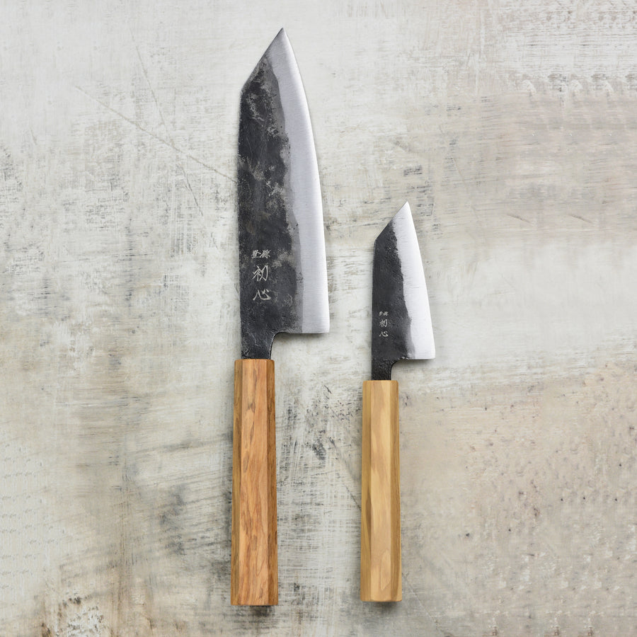 Hatsukokoro Kurogane Aogami #2 Kurouchi Bunka Knife Set