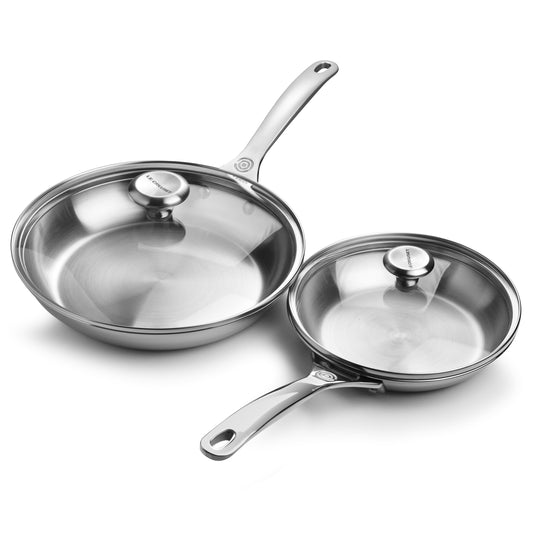Le Creuset Stainless Steel 2 Piece Skillet Set with Lids