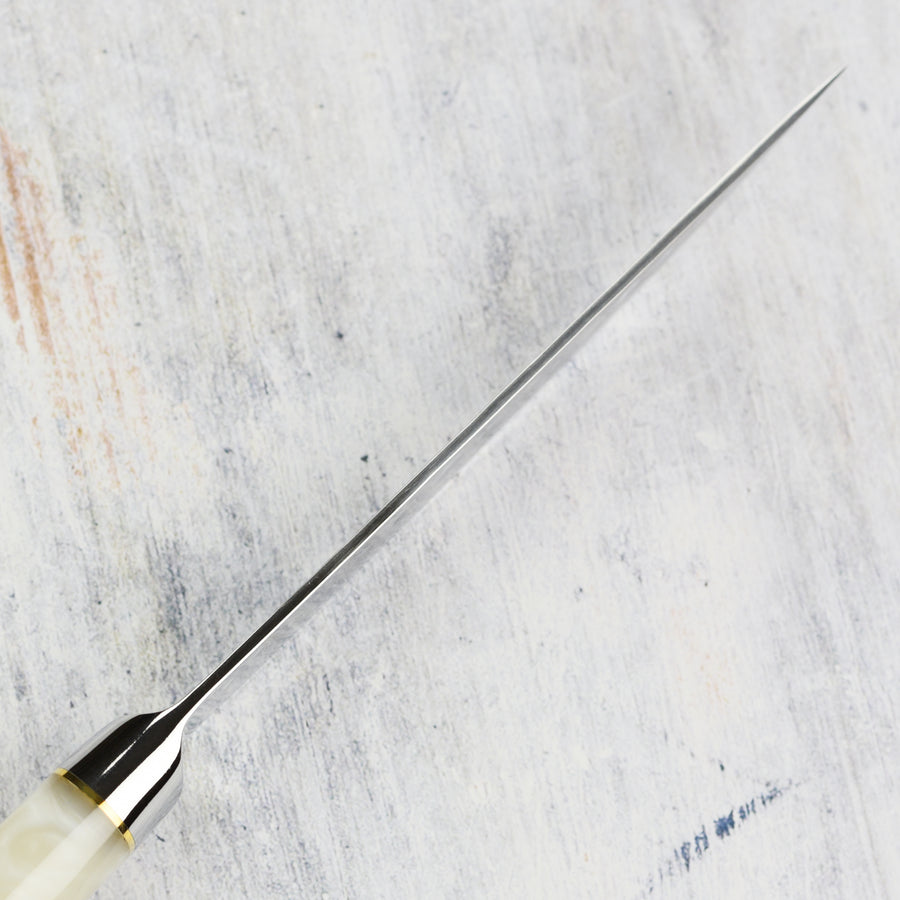 Nexus 4 Piece Damascus Steak Knife Set, White Resin & Stabilized Wood