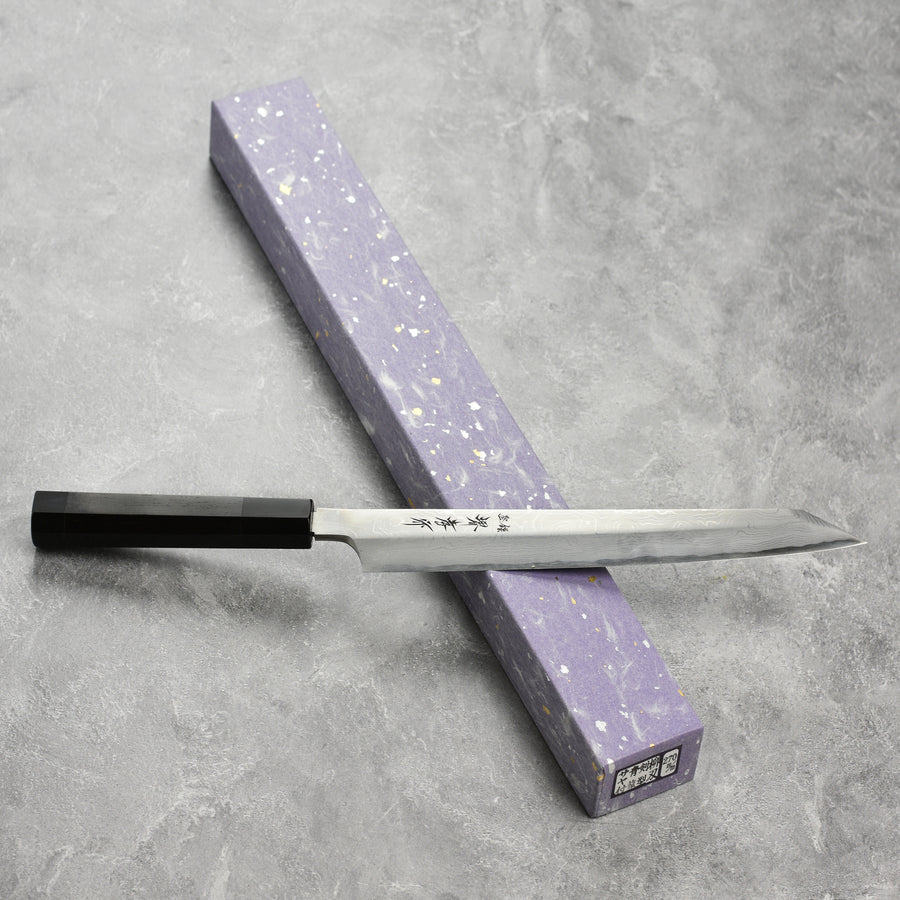 Hand-Forged Damascus Yanagiba Knife by Sakai Takayuki