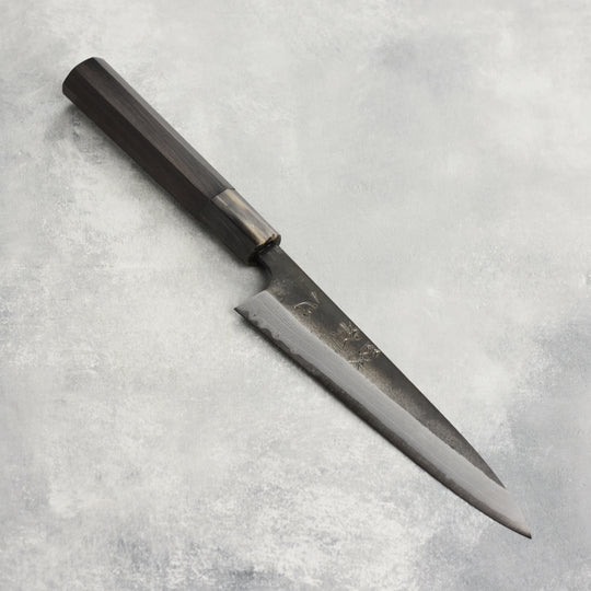 Hatsukokoro Shinkiro Aogami Super Kurouchi Damascus 5.9" Petty, Ebony with Ferrule