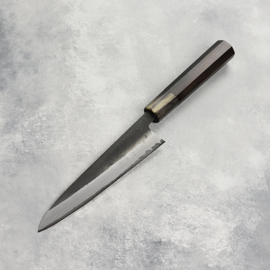 Hatsukokoro Shinkiro Aogami Super Kurouchi Damascus 5.9" Petty, Ebony with Ferrule