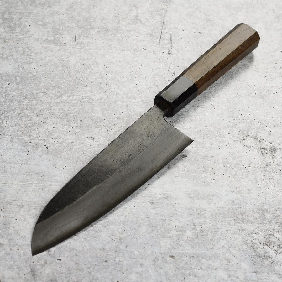 Hatsukokoro Kumokage Aogami Kurouchi Damascus 7" Santoku