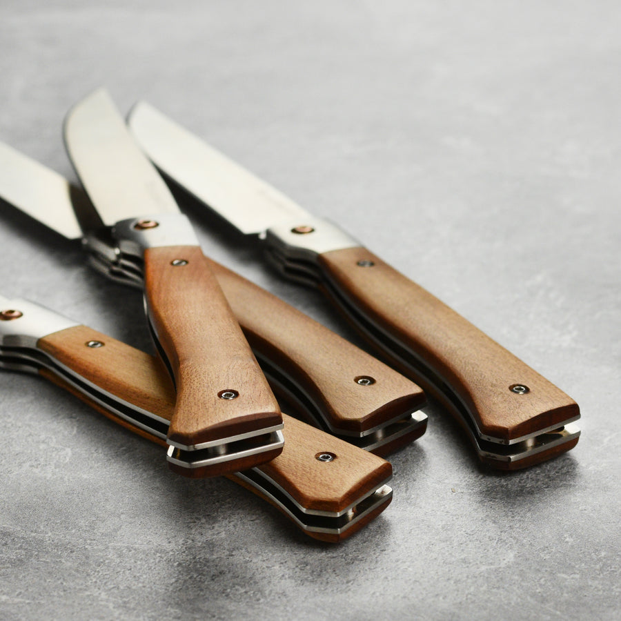 Messermeister 4 Piece Folding Steak Knife Set with Leather Roll