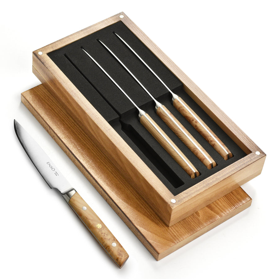 Enso Modern 4 Piece Steak Knife Set, Birchwood