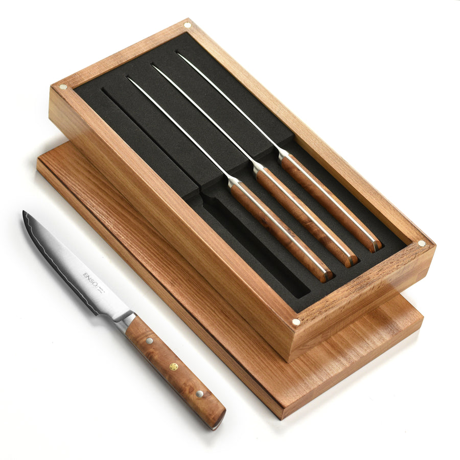 Enso Modern 4 Piece Steak Knife Set, Dark Birchwood