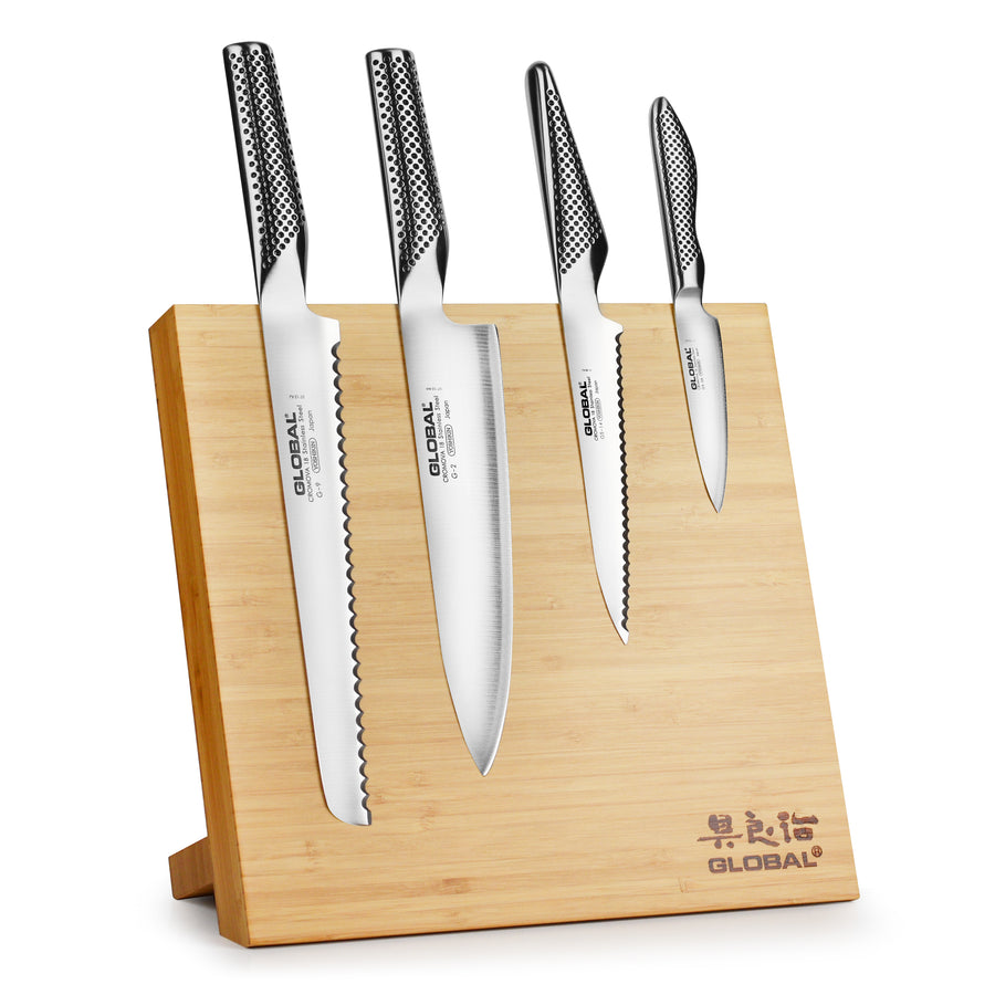 Global 5 Piece Magnetic Easel Knife Set, Bamboo Block