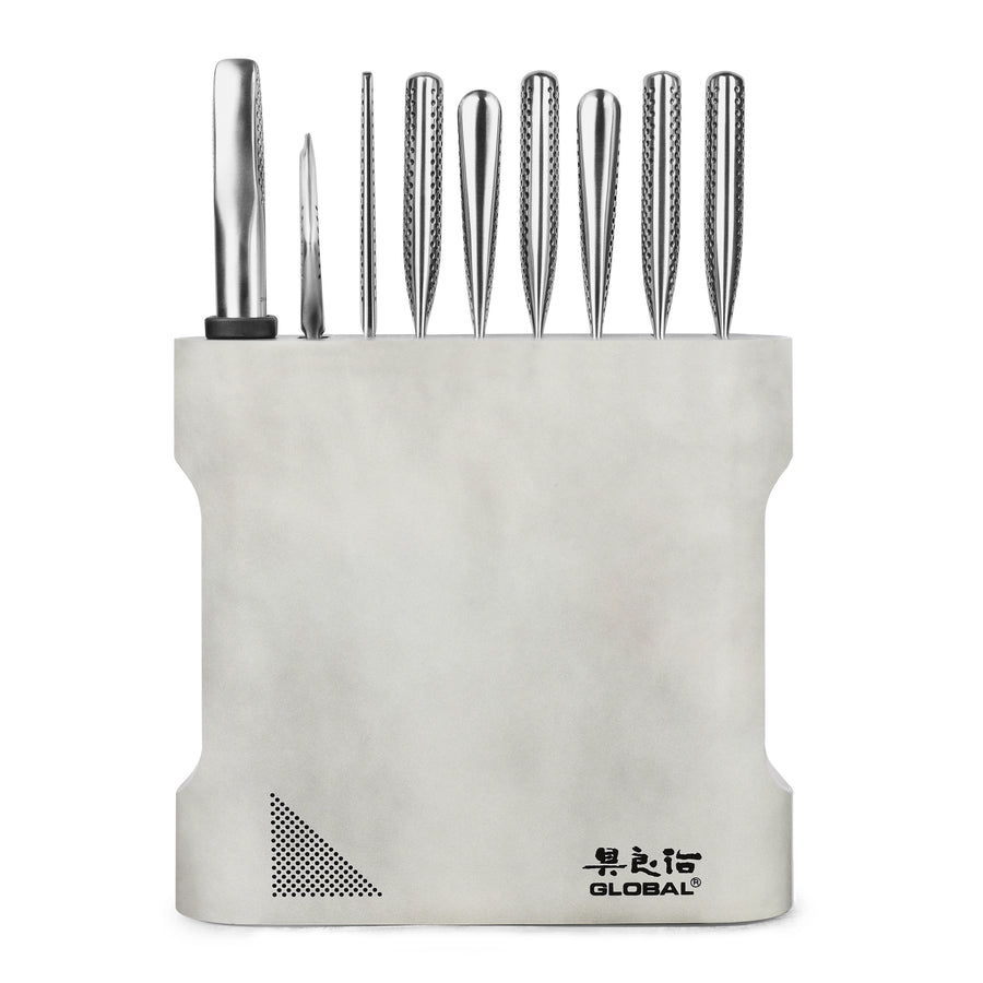 Global Kanpeki 10 Piece Knife Block Set, Cement Gray