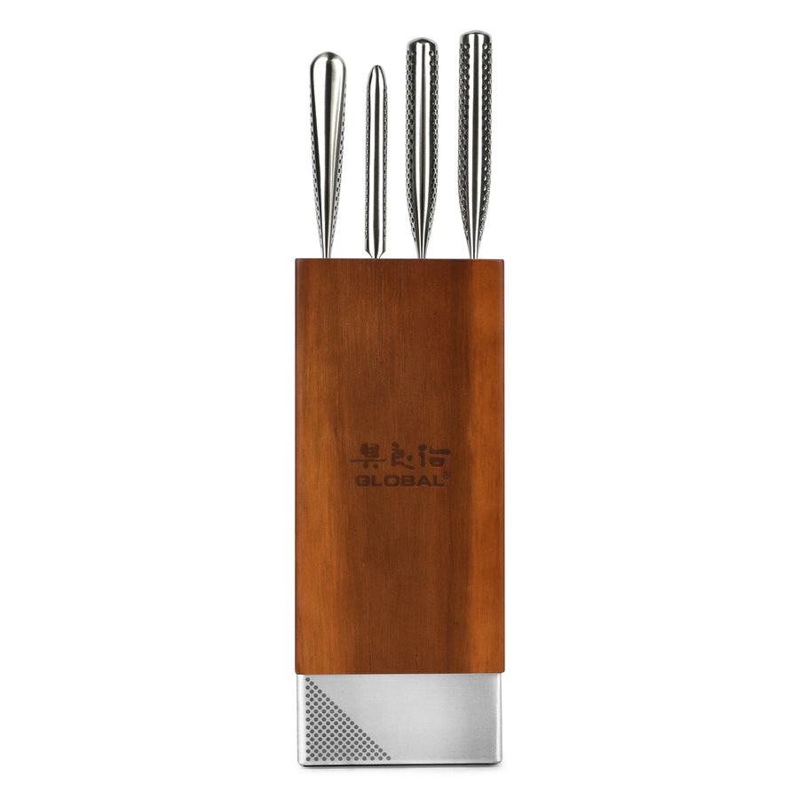 Global Toshi 5 Piece Knife Block Set, Acacia