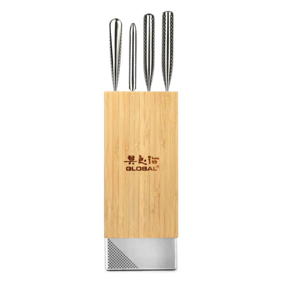 Global Toshi 5 Piece Knife Block Set, Bamboo