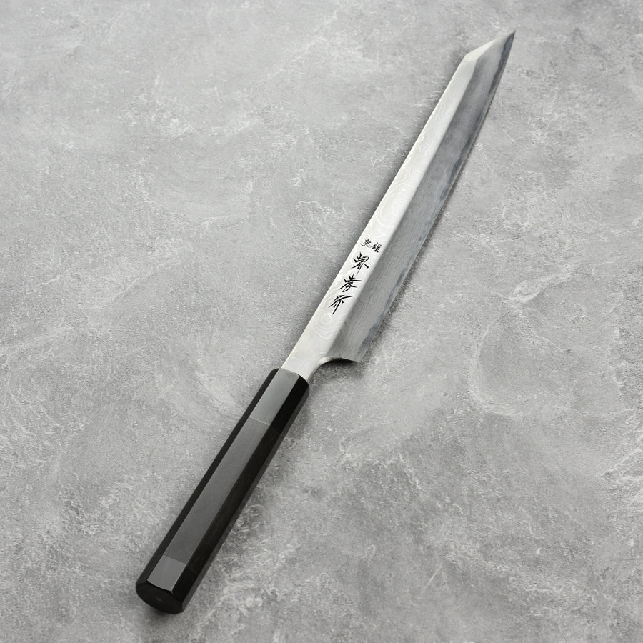 Takayuki Seiryu Aogami #2 Damascus Single-Bevel 10.6" Kengata Yanagiba with Saya