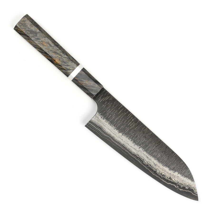 Hatsukokoro Itadaki Aogami #2 + Shirogami #2 Coreless Damascus 7" Santoku