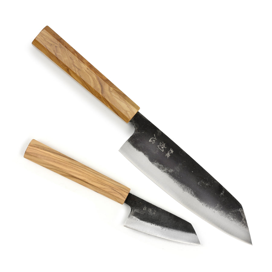 Hatsukokoro Kurogane Aogami #2 Kurouchi Bunka Knife Set