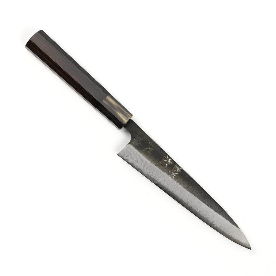 Hatsukokoro Shinkiro Aogami Super Kurouchi Damascus 5.9" Petty, Ebony with Ferrule