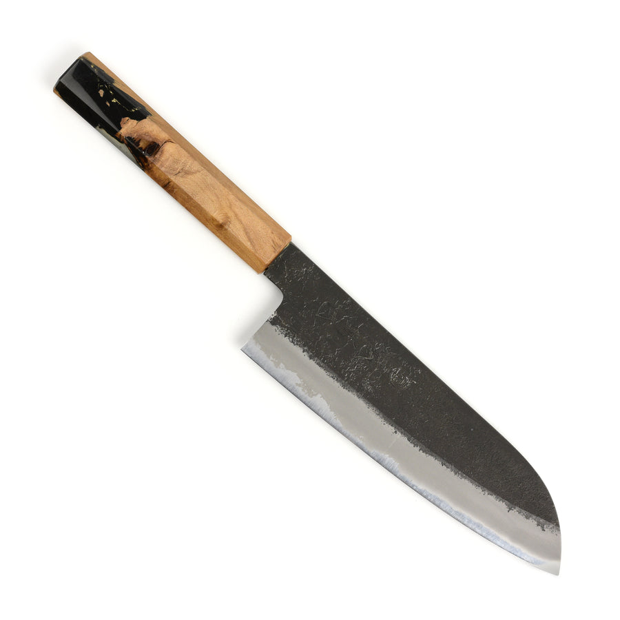 Hozan Tomoe x Hinoura Shirogami #2 Kurouchi 7" Santoku