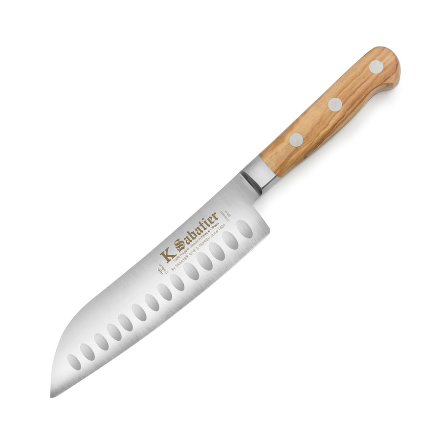 K Sabatier Olive Wood 7" Hollow Edge Santoku Knife