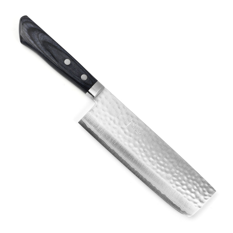 Masutani VG10 Hammered Damascus 6.7" Tall Nakiri, Blue Handle