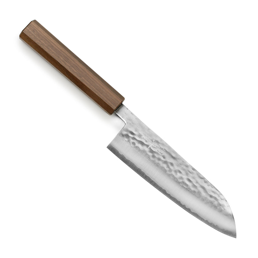 Masutani VG1 Hammered 6.7" Santoku, Octagonal Walnut Handle