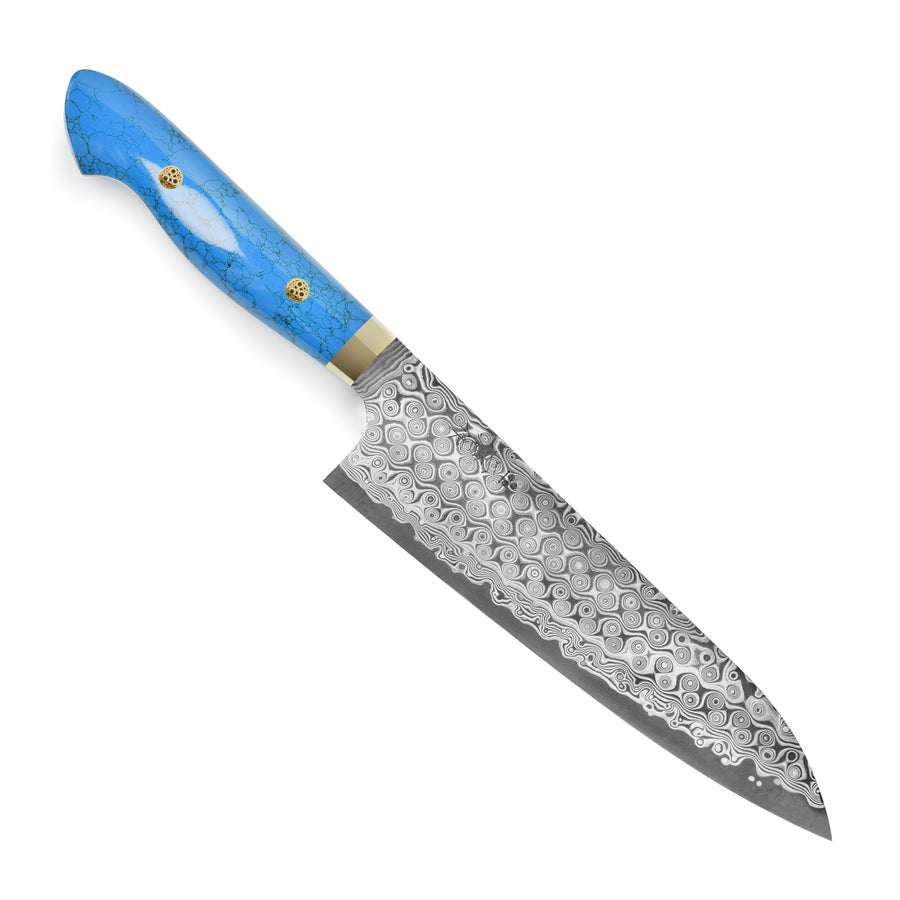 Nigara Anmon SG2 Damascus 8.25" Gyuto, Blue Turquoise