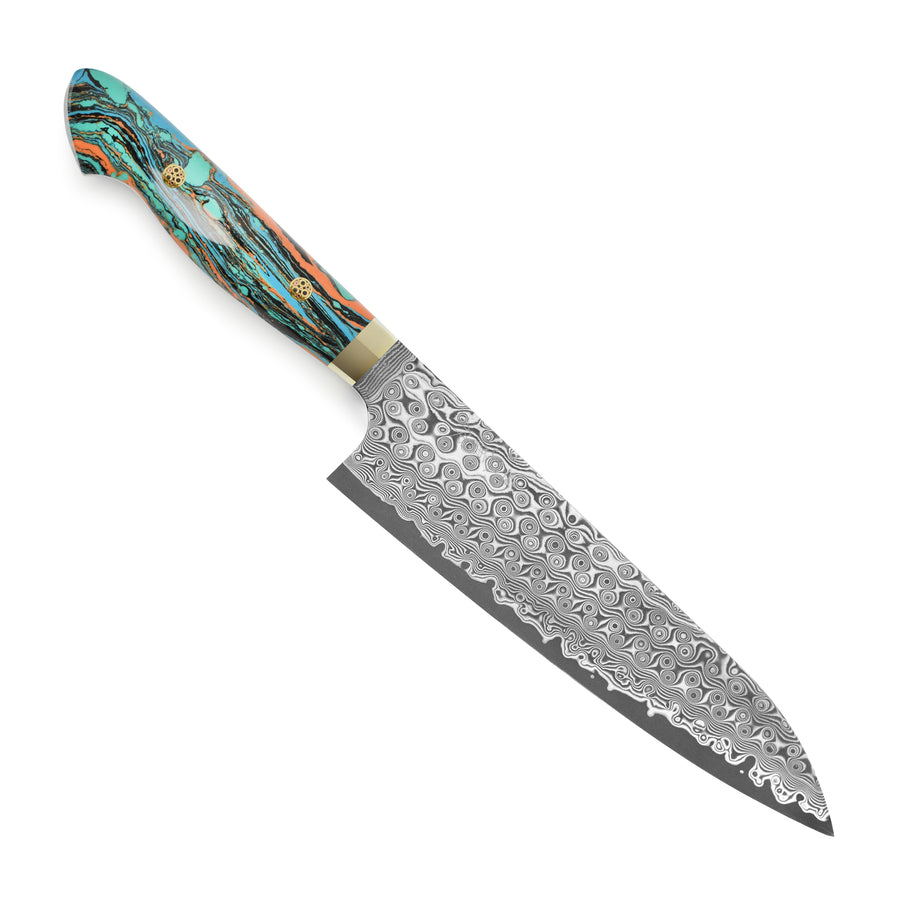 Nigara Anmon SG2 Damascus 8.25" Gyuto, Marble Turquoise