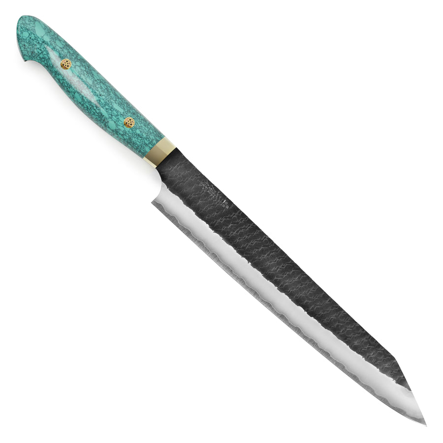 Nigara SG2 Kurouchi Tsuchime 10" Kiritsuke Sujihiki, Green Turquoise