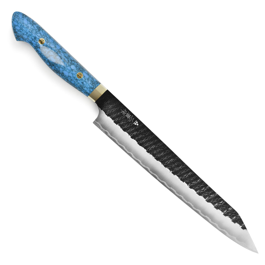 Nigara SG2 Kurouchi Tsuchime 10" Kiritsuke Sujihiki, Blue Turquoise