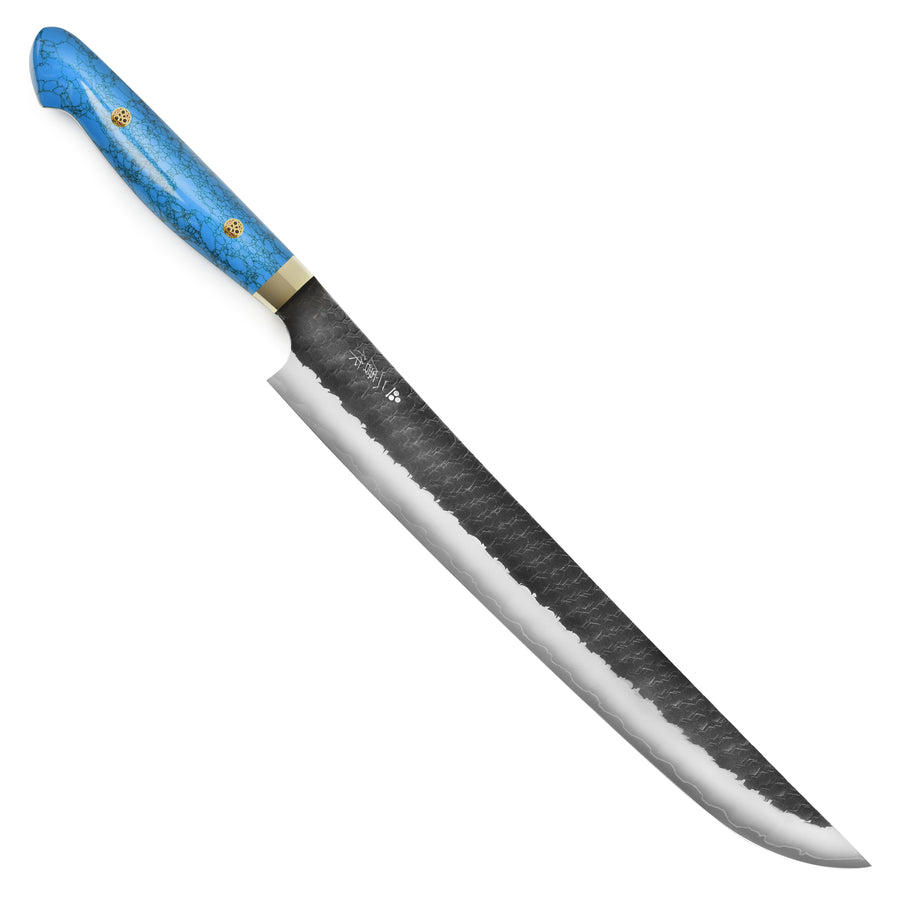 Nigara SG2 Kurouchi Tsuchime 11.8" Sakimaru Sujihiki, Blue Turquoise