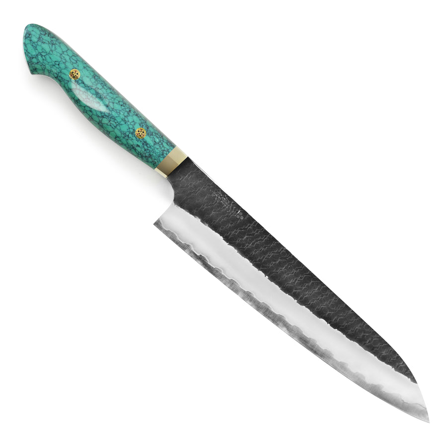 Nigara SG2 Kurouchi Tsuchime 9.4" Gyuto, Green Turquoise